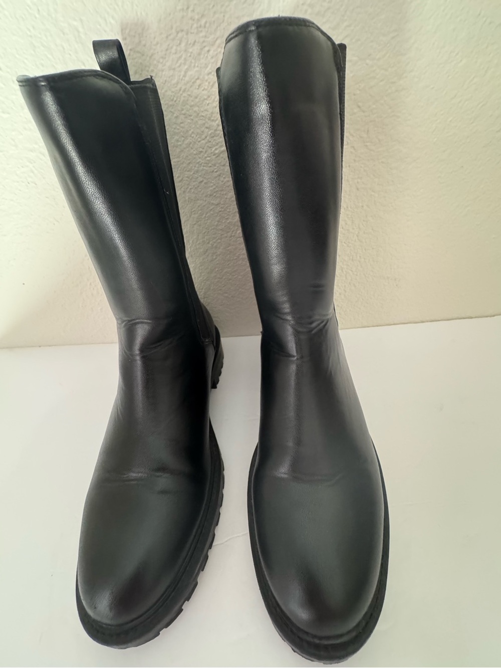 Banana Republic Black Vegan Leather 10” High Chelsea Combat Style Boots